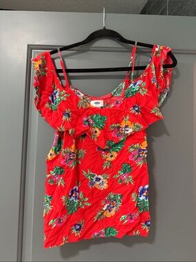 Old Navy Red Tropical Floral Ruffle Tank